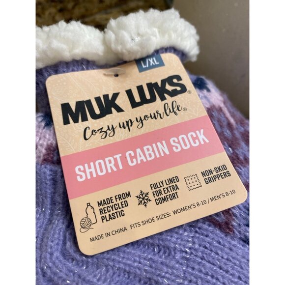 Muk Luks Ladies Lavender & White Short Cabin Socks Size Large Extra Large 8-10 - Picture 2 of 7